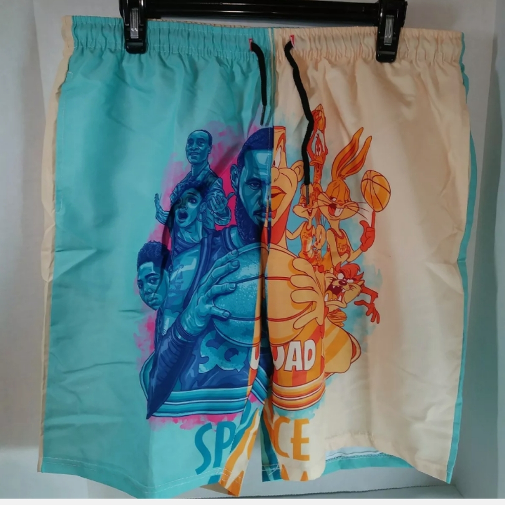 Cosplay Men's Size Large Multicolored Swim Trunks "Space Jam LJ Squad"